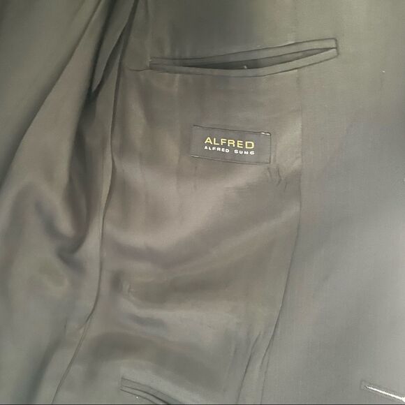 Alfred SUNG Black Pinstripe Wool Blazer Jacket 42L - Picture 7 of 9